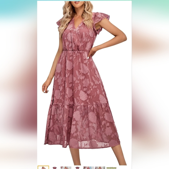 Beige Floral Midi Dress - Picture 3 of 15